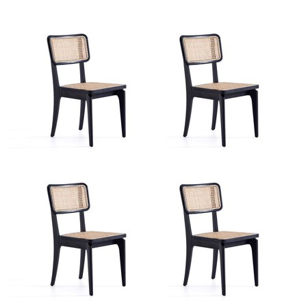 MANHATTAN COMFORT Giverny Dining Chair in Black and Natural Cane, Set of 4 2-DCCA04-BK